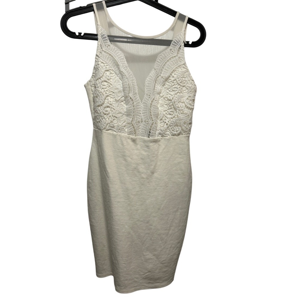Lulus Mini Bodycon Dress Womens Small S White Crochet Lace Sleeveless